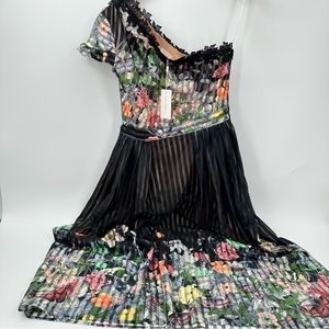 Foxiedox One Shoulder Dress Butterfly Black Floral Size 8 NEW